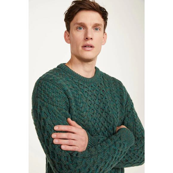 Aran Inisheer Sweater Green Wool Cable Knit Pullover Ireland Sz XL Men's - Picture 1 of 11